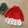 Girls' tweed style two-piece sweater set with bow scarf - autumn/winter new sweet christmas outfit