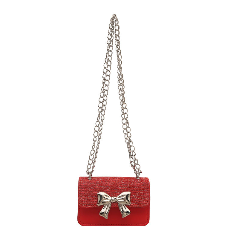 Fashion Bow Small Square Bag Mini Delicate Chain Shoulder Bag Trend Mini Premium Textured Niche Crossbody Bag