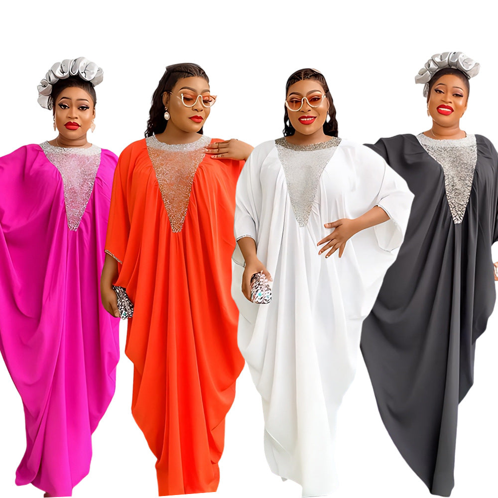 African export hot diamond plus size women's export hot diamond fake v neck skirt  fat dress
