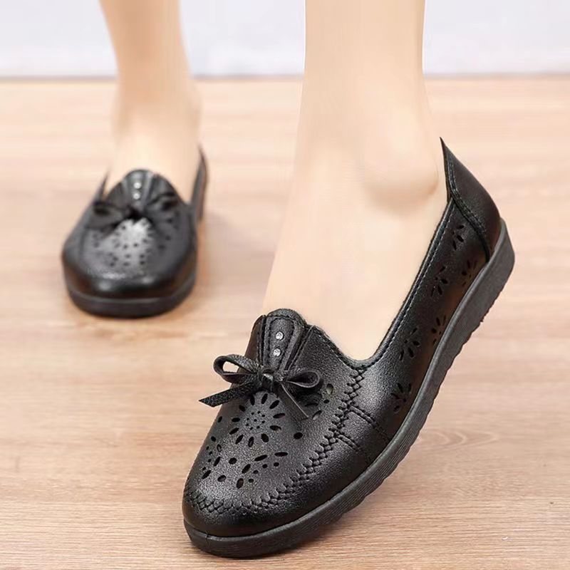 Soft leather soft bottom ladieswear shoes flatsabrasion resistantwaterproofbows work shoes wechat group purchase live broadcast one piece dropshipping