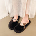 Plus size fairy style pearl half-sole flat slippers -  autumn korean style warm lazy bowknot fuzzy slippers