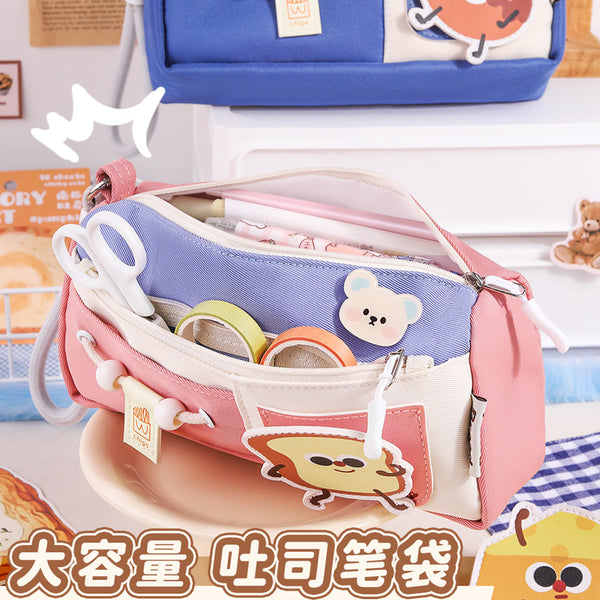 Pencil bag new large-capacity stationery case contrasting color donut design sense girls stationery bag student pencil case high value