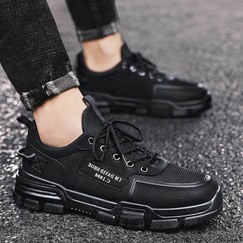 Men's waterproof, anti-slip, hard-wearing black work shoes - trendy, athletic, casual, breathable, spring-ready safety shoes for construction and labor