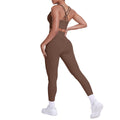 Fashion cross-border nude brushed cross back bra sports hip pocket pants fitness yoga clothes two-piece set