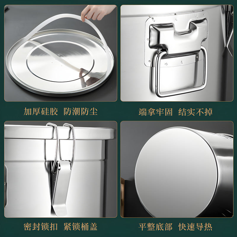 304 stainless steel large capacity rice bucket insect-proof and moisture-proof for homestorage sealed bucket thickened rice barrel flour storage tank