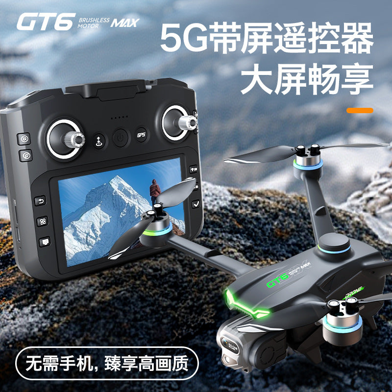 Gt6 drone: gps auto-return, hd aerial photography, extended flight time, brushless motor, 5.64inch large screen remote control aircraft