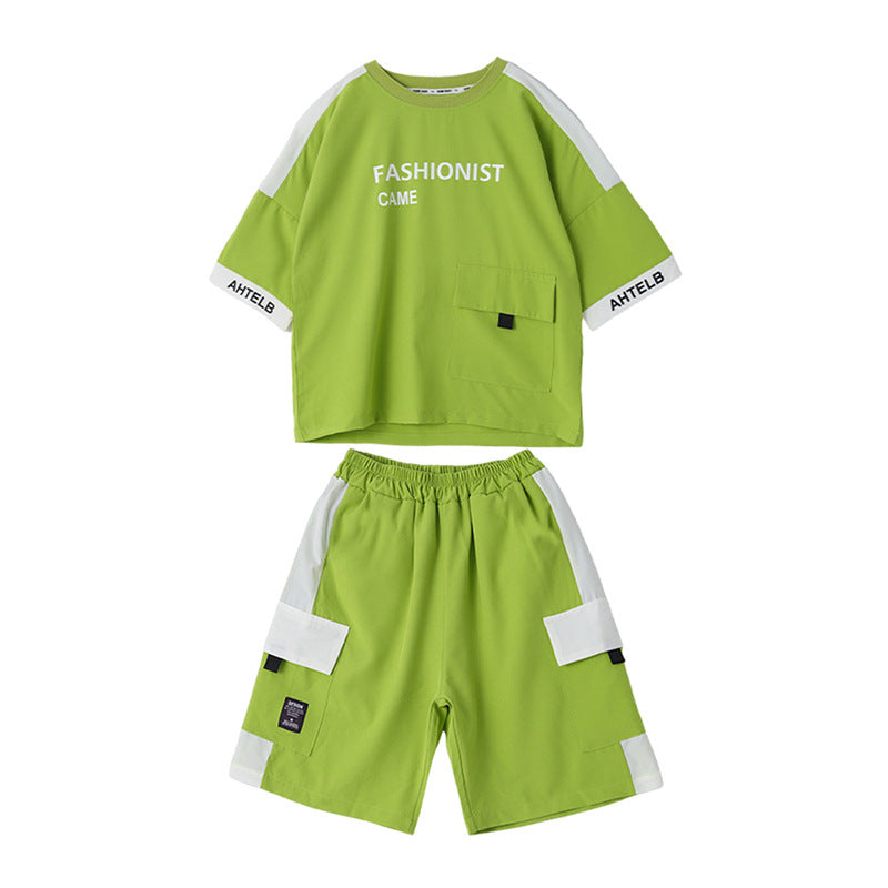 Boys' summer outfit set: new  styles for mid-to-large children - lightweight, trendy, short-sleeve activewear for boys