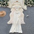 Fashionins pure lust hot girl halter suspender flower knittingdress female sense of design slit waist long skirt