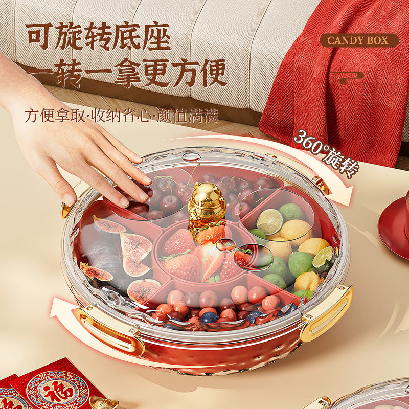 New candy tray with lid household living room coffee table rotating candy box snack fruit tray divided dried fruit storage box