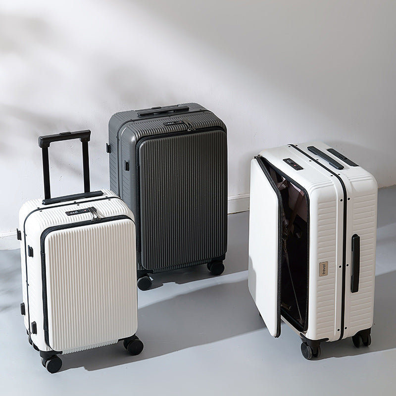 Side open lid luggage female double zipper 2025 front open suitcase trolley case password case boarding case