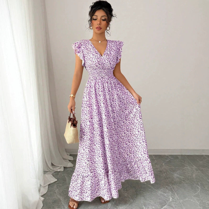 new european and american style women's fashion printed dress