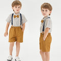 New boys' summer outfit set: striped short-sleeve shirt and overalls for mid-to-large children. customization available. wholesale from manufacturer. perfect for first birthday celebrations