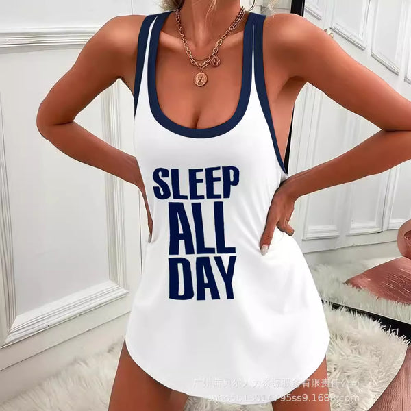 JCK0036A Foreign Trade Beauty's new letter contrasting color sleeveless vest casual skirt