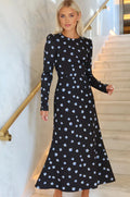 Women's summer dress - sweet & sophisticated bubble sleeve mori girl style - gentle, fresh, round neck, cinched waist, chiffon floral dress