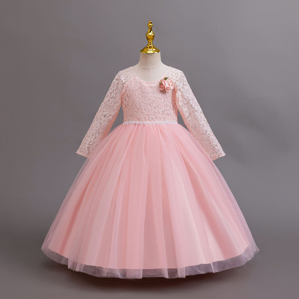 Exportlong sleeveskids dress lace princess dress female flower girl piano performance dress flower girl