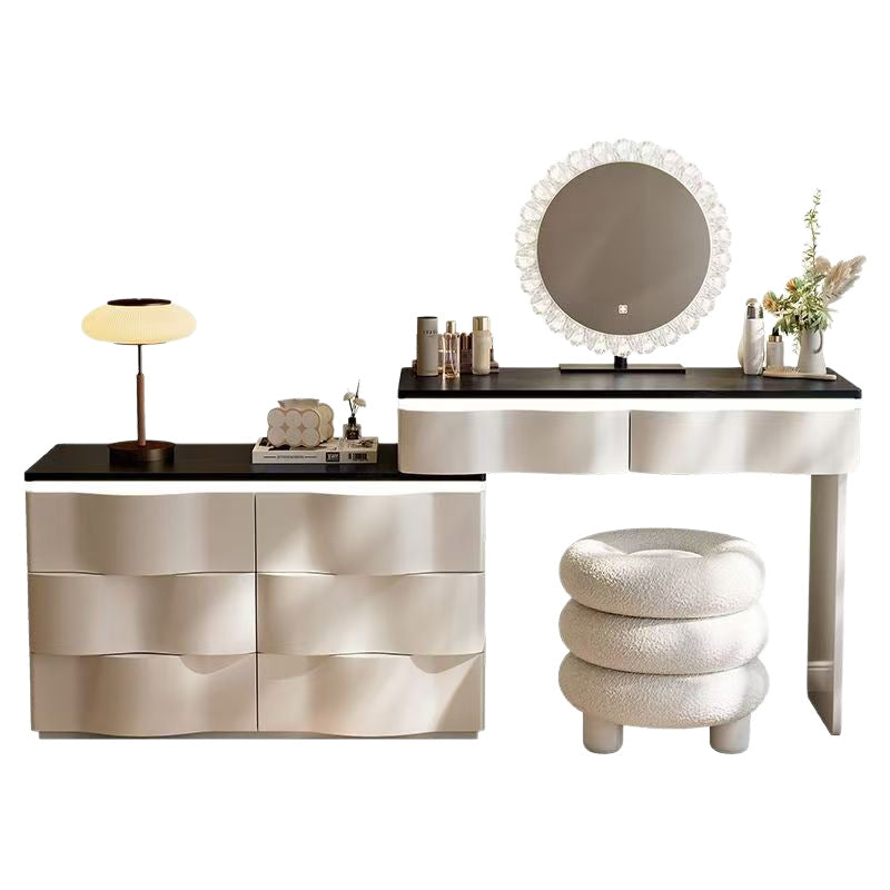 2025 new luxury solid wood vanity table - minimalist bedroom makeup desk with integrated chest of drawers, small storage cabinet, and makeup mirror