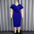 European and american plus size v-neck beaded dress - asymmetrical ruffle hem slit evening gown dresses