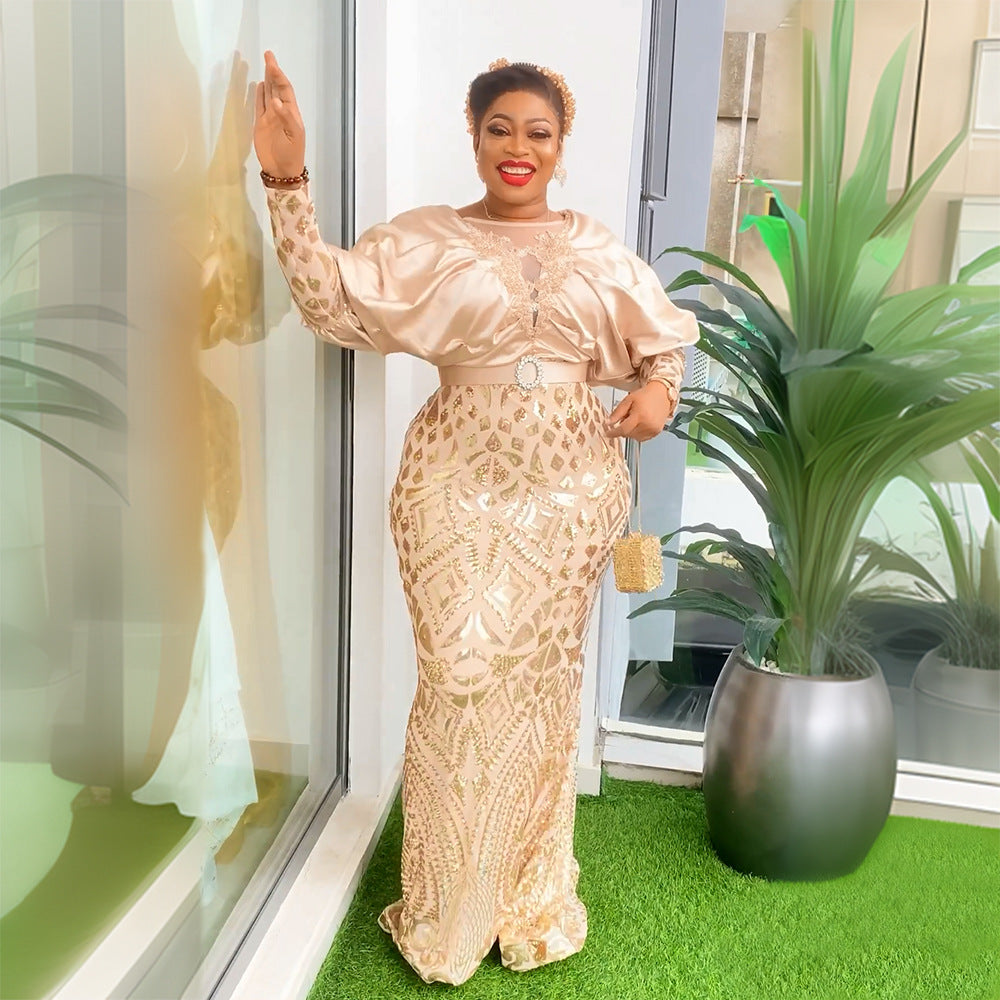 Fashion cross-border export women's clothing plus size party evening dress  african sequin intellectual elegancedress