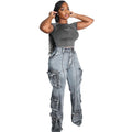 European and american style women's multi-pocket jeans -  cross-border autumn/winter fashion washed high-waisted straight-leg casual pants