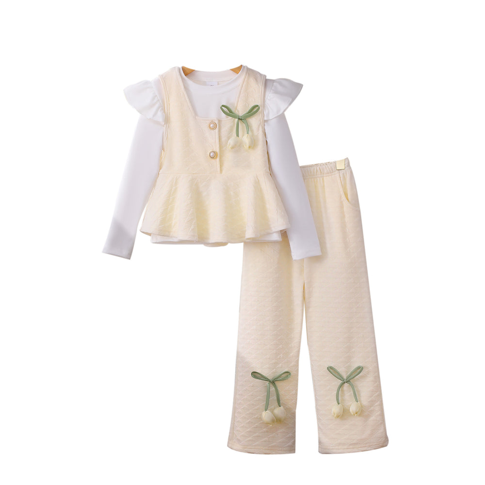 Girls' two-piece outfit: ruffle vest and flare pants set