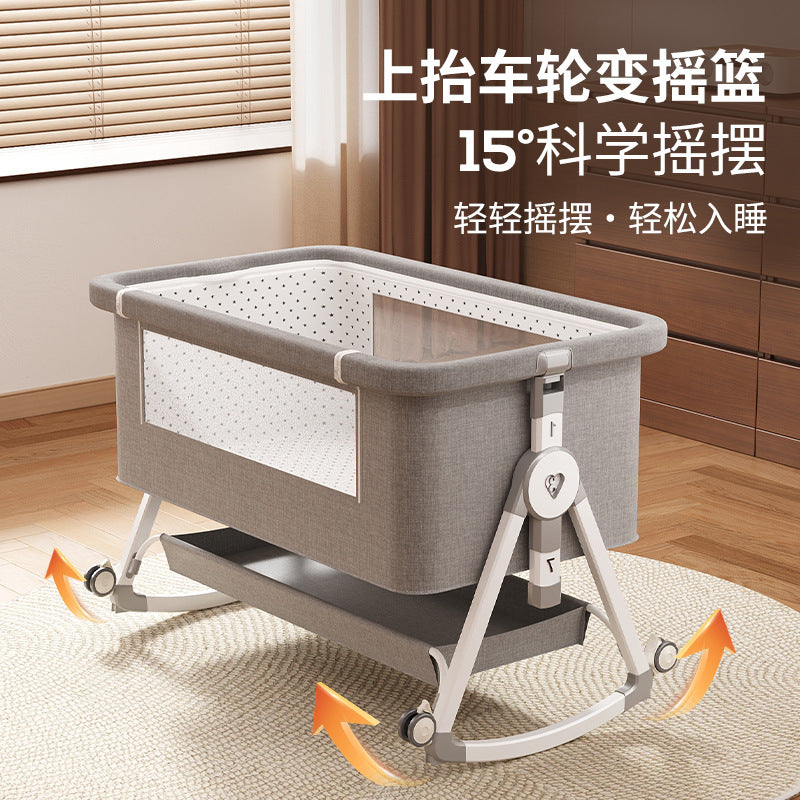 Foldable movable adjustable height crib newborn portable baby bed patchwork bed multifunctional baby bed