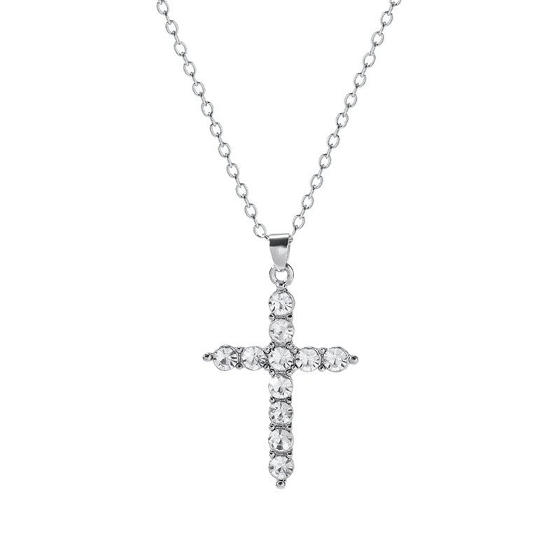 Wholesale diamond-studded cross necklace, cross-border sweater chain jewelry accessories, personalized alloy minimalist high-end pendant for women
