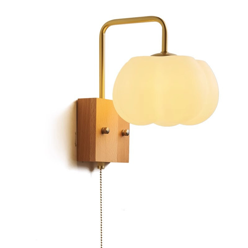 Walnut modern LED wall lamp new Chinese pumpkin bedroom book room bedside lamp Chinese style aisle lamp