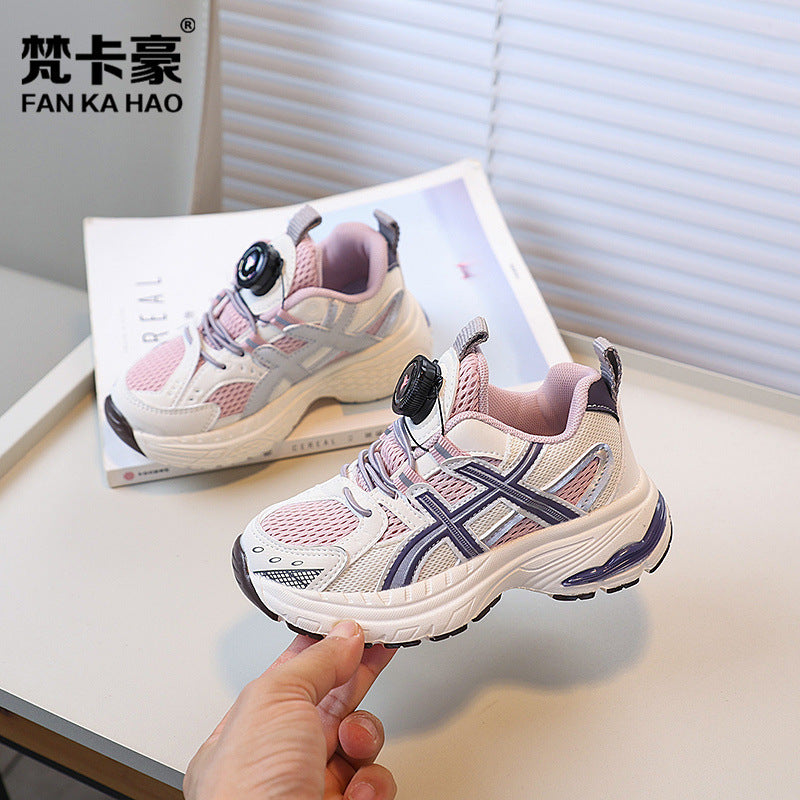 Vancahao  autumn new boys' anti-slip breathable sneakers girls' mesh rotating buckle chunky sneakers