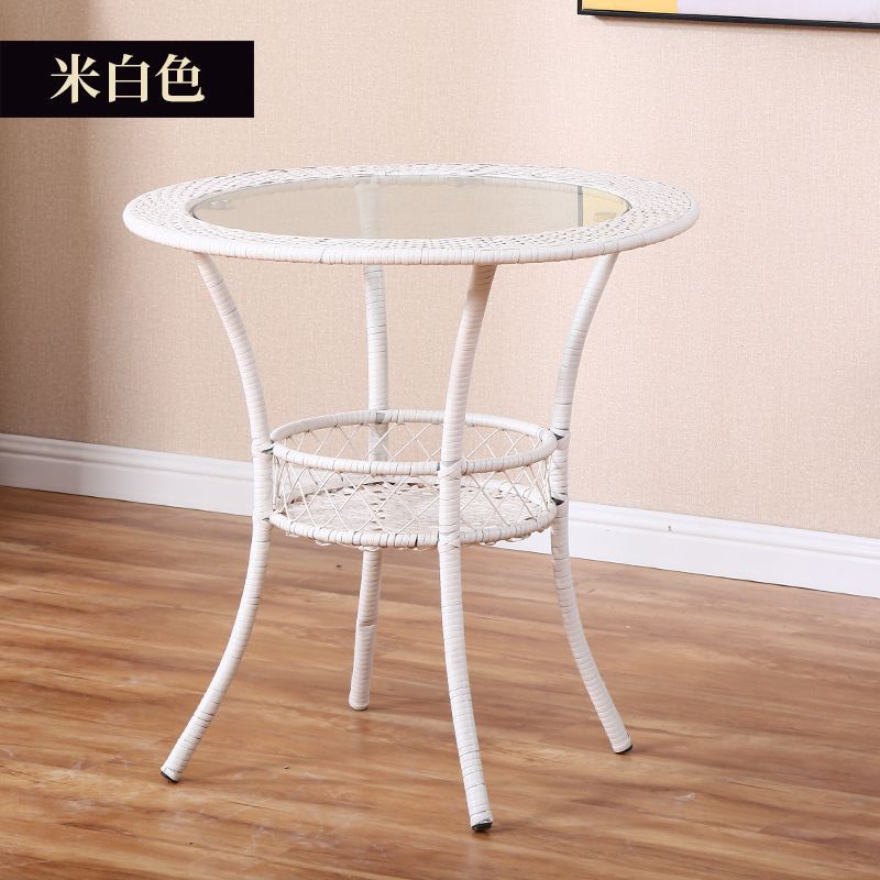 Minimalist balcony leisure storage small round table mini rattan woven tempered glass coffee table round small coffee table set