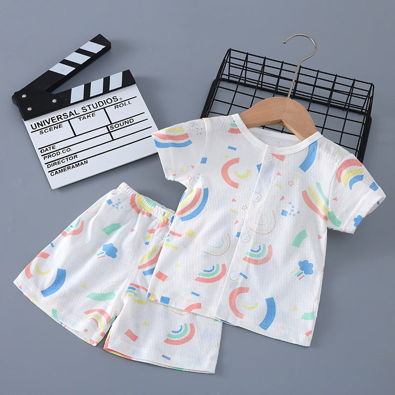 Baby short-sleeve set, pure cotton summer outfit, infant short-sleeve cardigan, newborn loungewear, lightweight children's pajamas