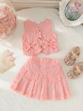 Children's clothing cross-border european and american girls pink vest + skirt two-piece set children's clothing suit