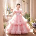Girls' formal dress cake skirt fluffy ankle-length flower girl wedding dress runway one-shoulder children's princess gown gorgeous dress