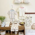 Summer lightweight crinkle cotton baby air conditioning suit set, separates pajamas, boys and girls' three-quarter sleeve loungewear