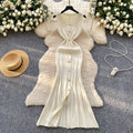 Xiaoxiangfengclassy round neck sleeveless knittingdress women's silmslimming look metal button tight hip-hugging long skirt