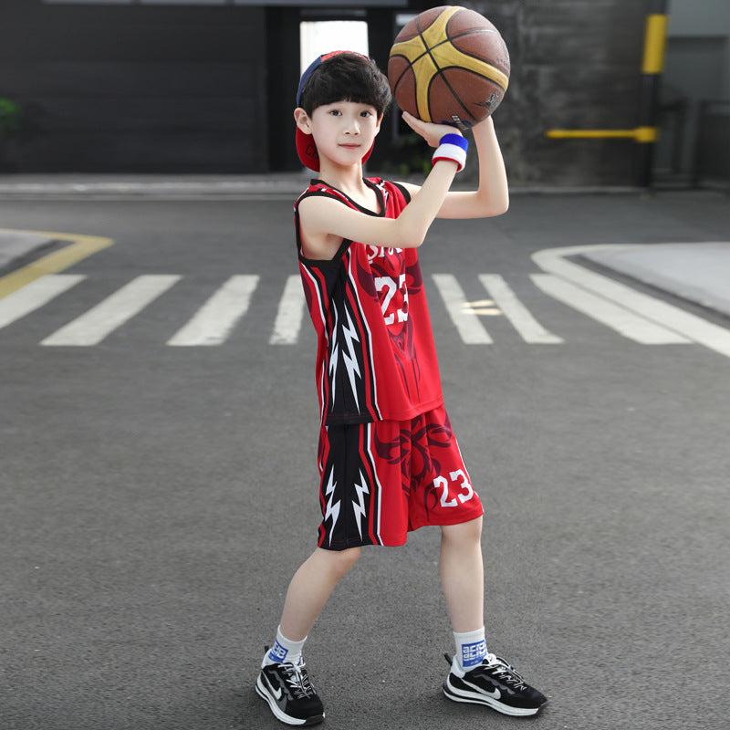 boys' summer basketball jersey set - kids' indoor student quick-dry, wear-resistant, anti-slip sleeveless sports outfit for mid-to-large children