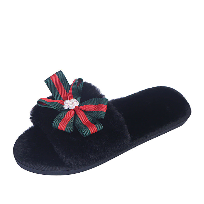 Maomao home slippers women's 2024 fall and winternew arrivalbows cotton slippers women's flatsheattech maternity shoes open toe shoes