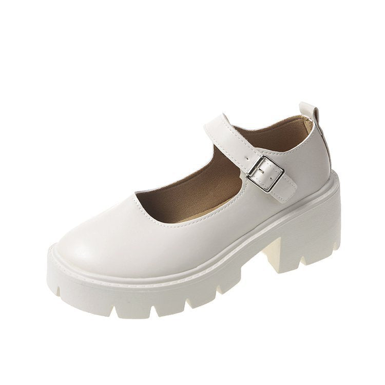 Small leather shoes women's 2022 spring new British college style bright leather high heels single shoes round head platform Mary Jane shoes women