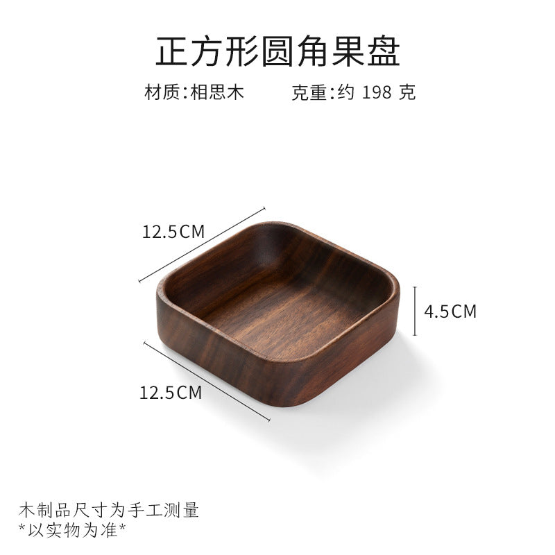 Walnut wood fruit platter solid wood round salad bowl dish dinner plate household kids fruit plate wholesale wooden tray