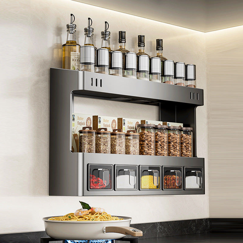Kitchen seasoning rack non-punching wall hanging wall household multi-functional condiment box can storage combination set
