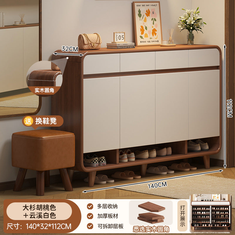 Solid wood core shoe cabinet new 2025 household entrance entrance entrance storage cabinet integrated against the wall indoor storage shelf