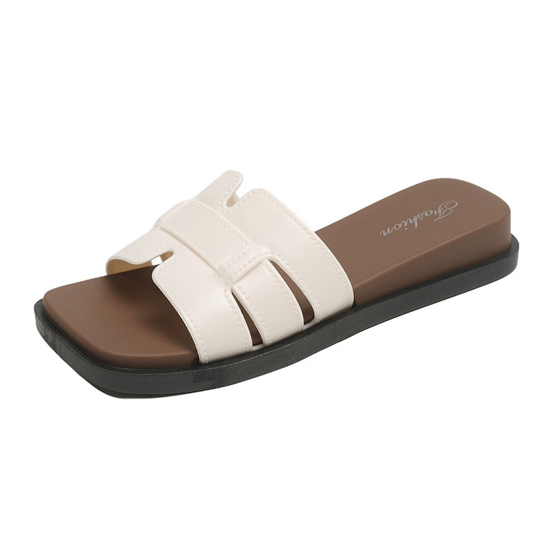 French flats internet celebrity square toe fashioneasiest for match one-line slippers new arrival summer style fairy braided outwear sandals women