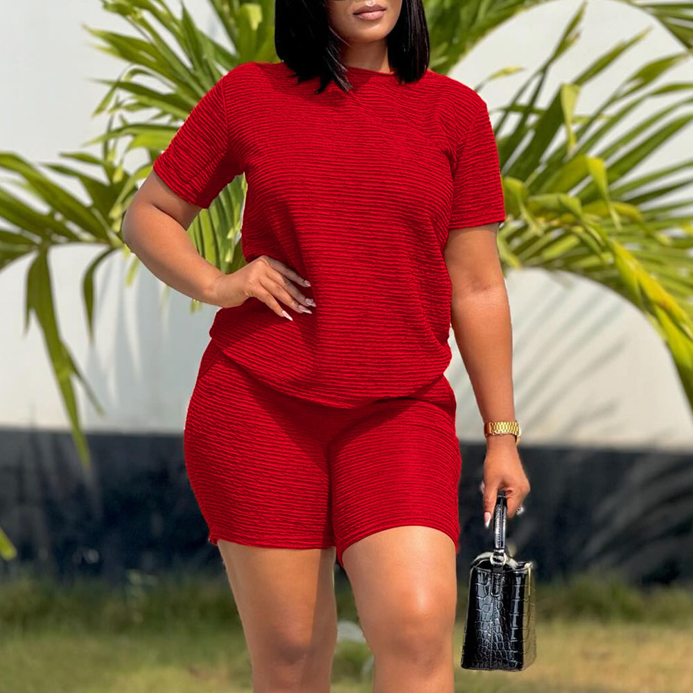 D3332 european and american fashion casual set for women,  summer new arrival, loose solid color short sleeve top and shorts two-piece set