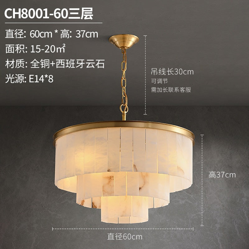 Modern minimalist spanish natural cloud marble translucent living room cross-border all-copper spanish cloud marble chandelier