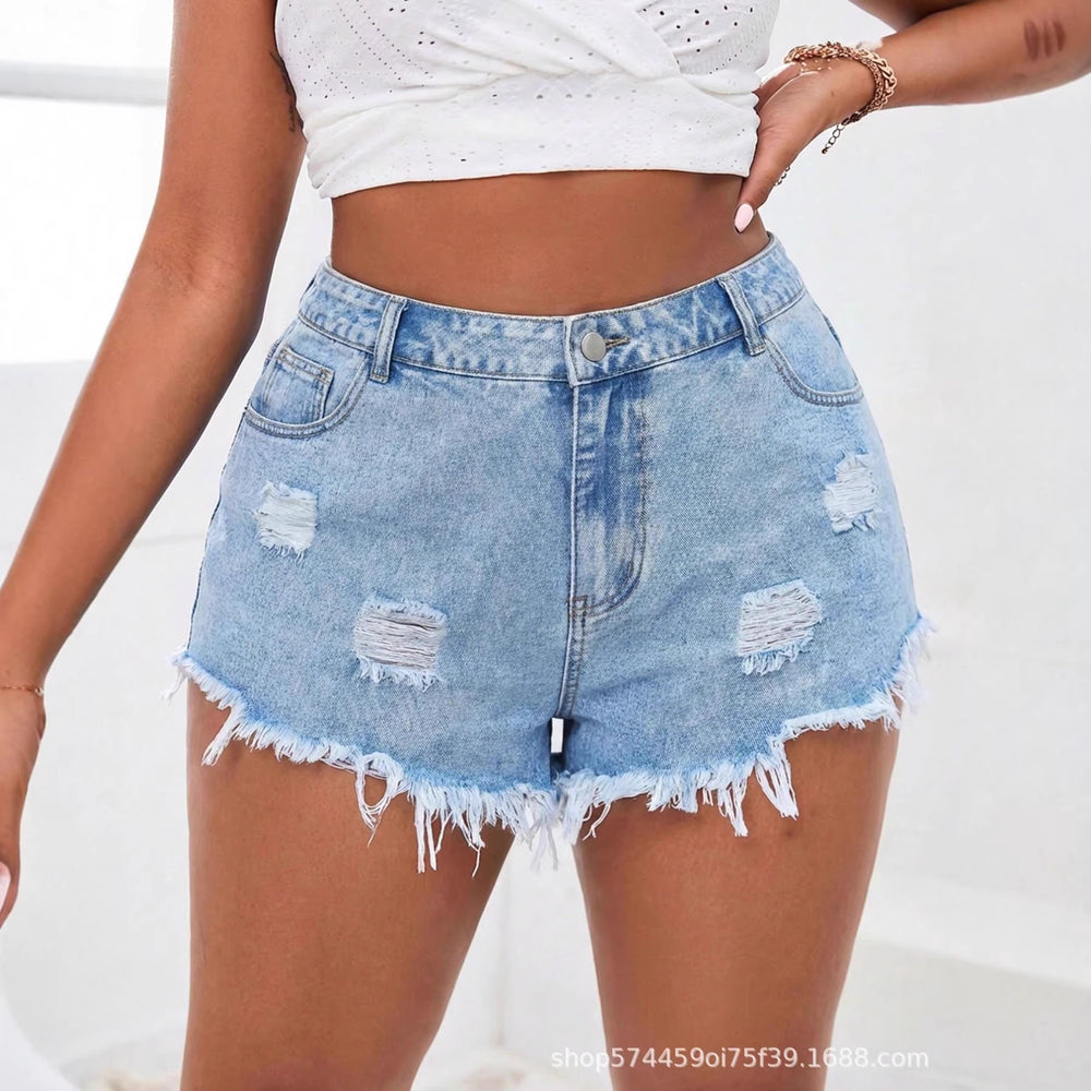 new arrivals: plus-size distressed denim shorts for women - high-waisted, slim-fit, perfect for , , and european & american markets