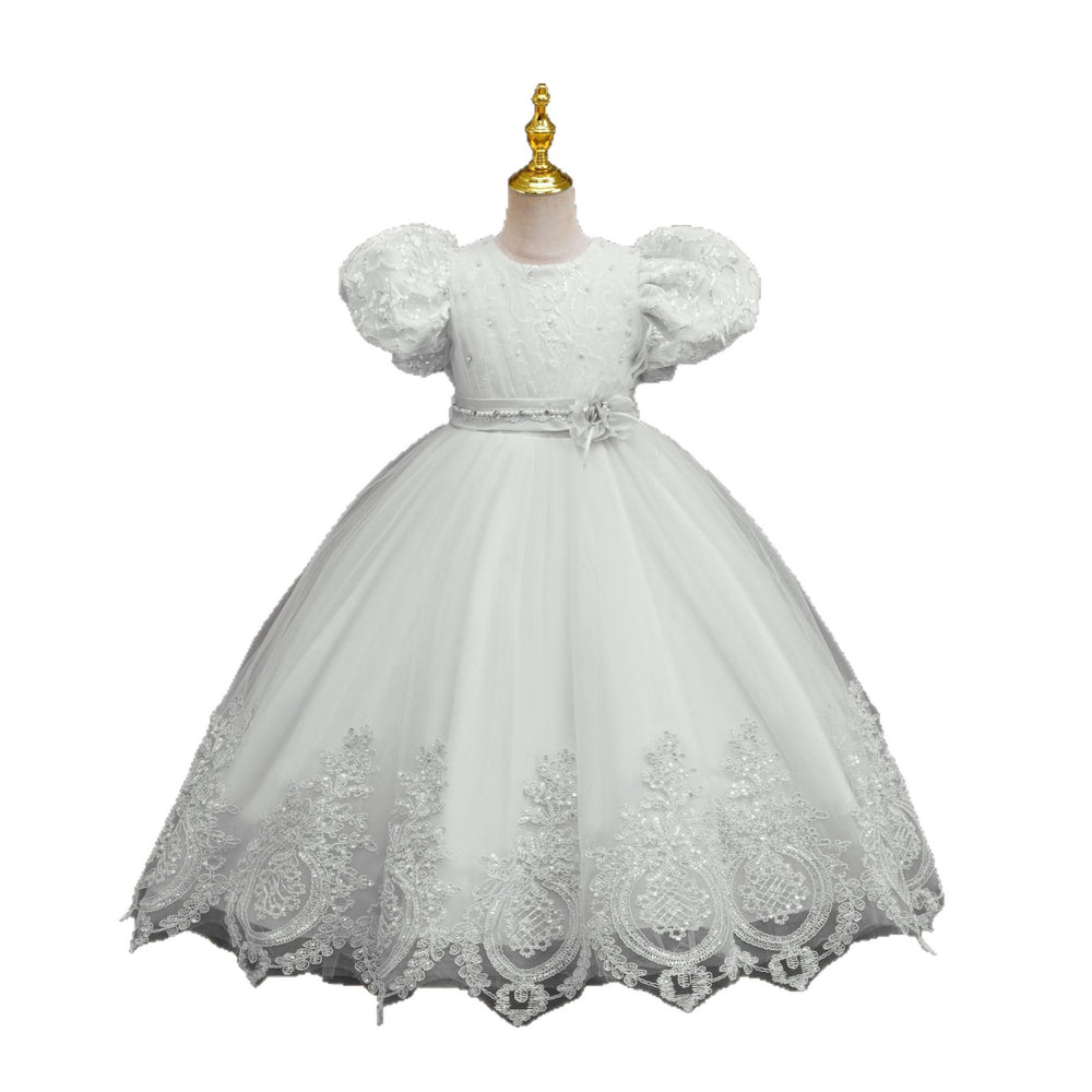 Ready-to-ship new lace wedding dress bubble sleeve princess dress girls birthday party dress kids dress
