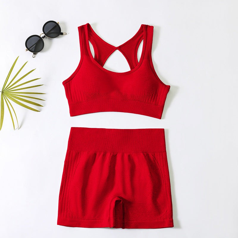 European and american yoga outfit set - women's yoga sports bra, fitness tank top, running sports yoga shorts set