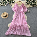 Vacation style stereo flower embroiderdress female summerv neck light mature style waist slimming look fairy draped long skirt