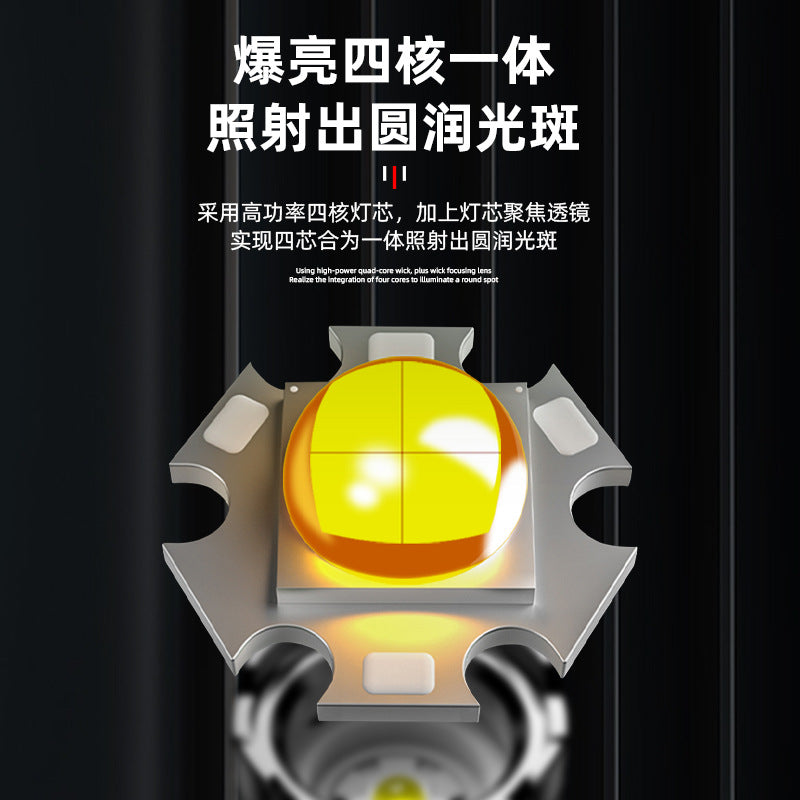 Cross-border new XHP70 strong light telescopic zoom battery display Type-c rechargeable LED outdoor flashlight