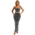 C7196 cross-border   fashion women's sexy camisole banquet dress long skirt set summer
