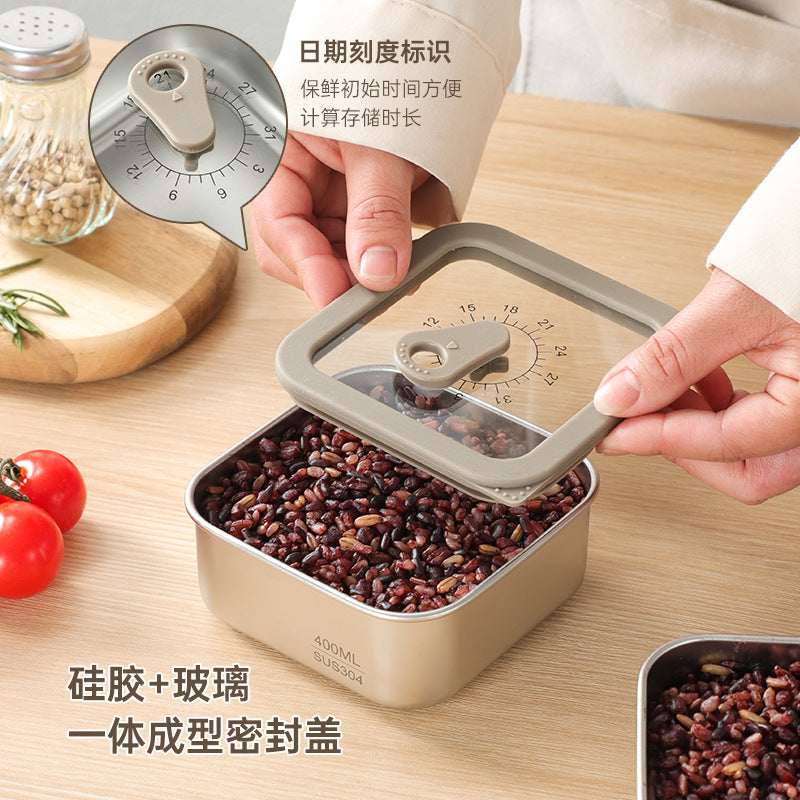 304 stainless steel food-grade small lunch box - weight loss brown rice portion control container with glass lid, airtight sealing, and refrigerator storage